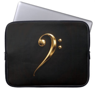 Black 4 Luxe Laptop Sleeve, Golden Bass Clef Sleeve