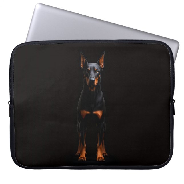 Black 4 Luxe Laptop Sleeve, Guardian Doberman Dog Sleeve (Front)