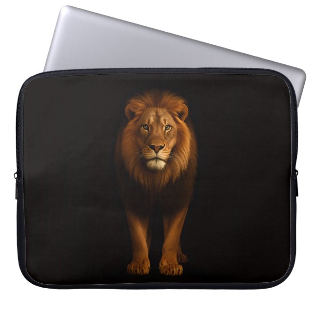 Black 4 Luxe Laptop Sleeve, Majestic Lion Laptop Sleeve (Front)