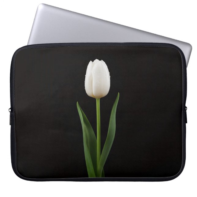 Black 4 Luxe Laptop Sleeve, Pearl White Tulip Laptop Sleeve (Front)
