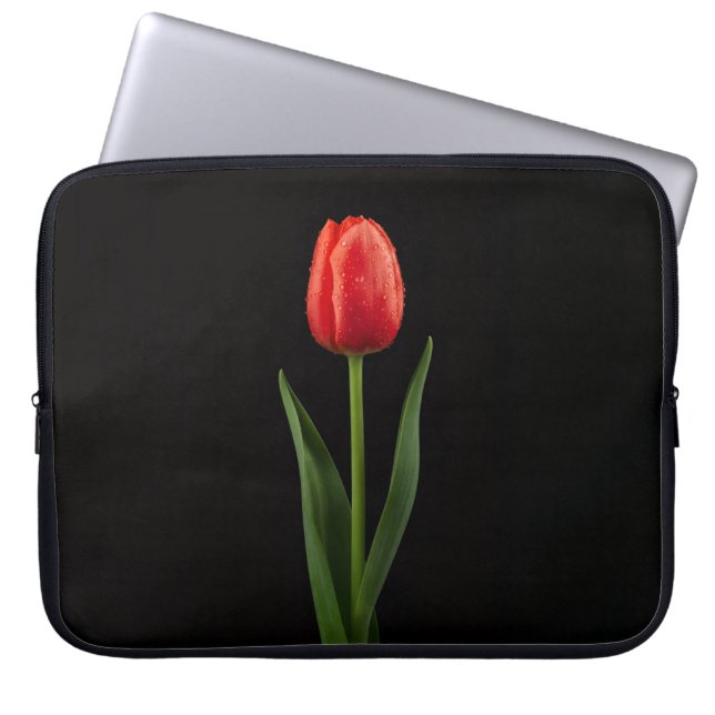 Black 4 Luxe Laptop Sleeve, Ruby Red Tulip Sleeve (Front)