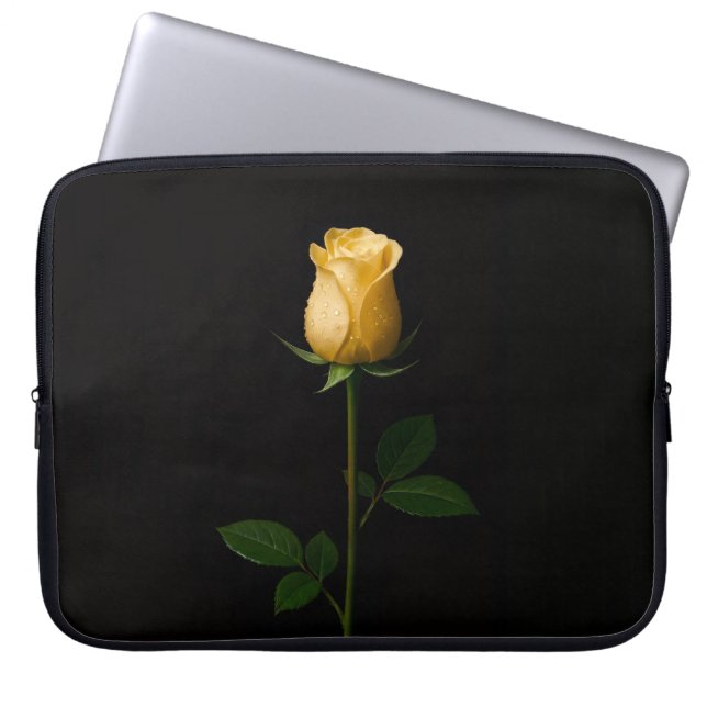 Black 4 Luxe Laptop Sleeve, Sunlit Yellow Rose Laptop Sleeve (Front)