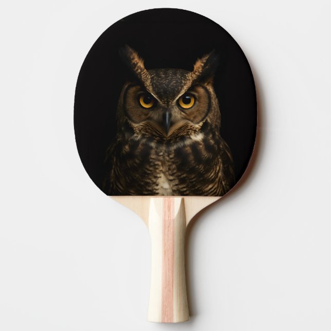 Black 4 Luxe ping pong paddle, Golden Eye Owl Paddle (Back)