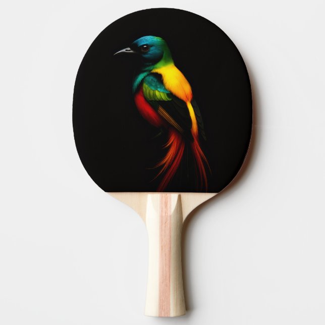 Black 4 Luxe ping pong paddle, Rainbow Bird Paddle (Back)