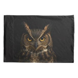 Black 4 Luxe Single Pillowcase, Golden Eye Owl Pillowcase