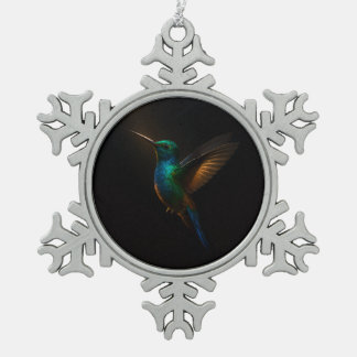 Black 4 Luxe Snowflake Ornament, Humminbird Flying Pewter Christmas Ornament