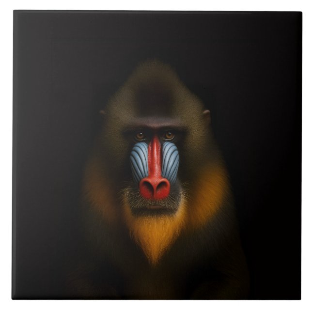 Black 4 Luxe Tile with Exotic Mandrill Monkey (Front)
