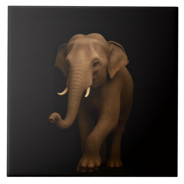 Black 4 Luxe Tile with Gentle Indian Elephant (Front)