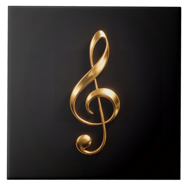 Black 4 Luxe Tile with Golden Treble Clef (Front)