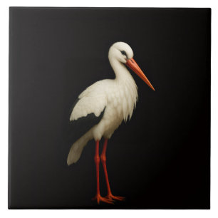 Black 4 Luxe Tile with Graceful White Stork