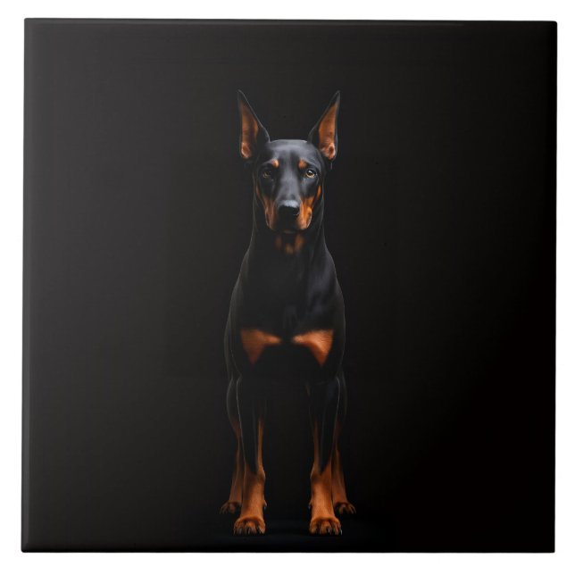 Black 4 Luxe Tile with Guardian Doberman (Front)