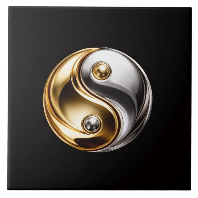 Black 4 Luxe Tile with Harmony Yin Yang Symbol (Front)