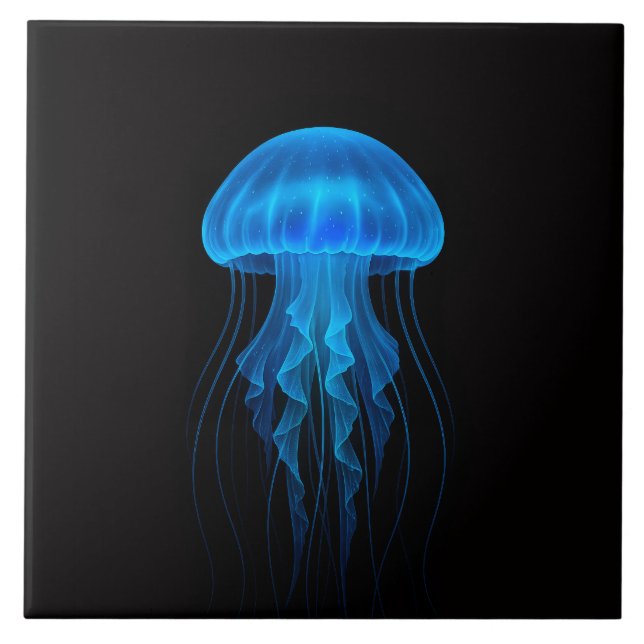 Black 4 Luxe Tile with Neon Blue Jellyfish (Front)