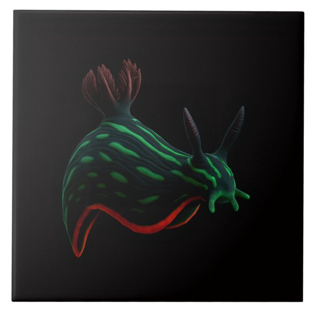 Black 4 Luxe Tile with Neon Green Sea Slug (Front)