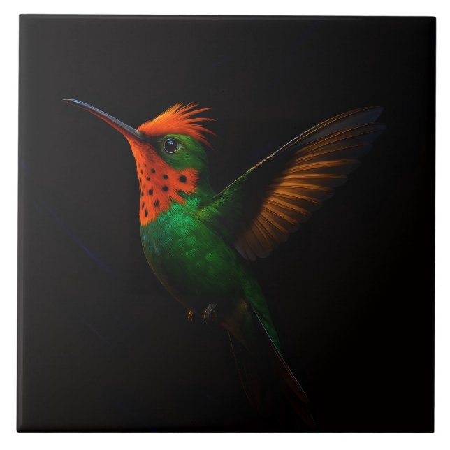 Black 4 Luxe Tile with Tufted Coquette Hummingbird (Front)