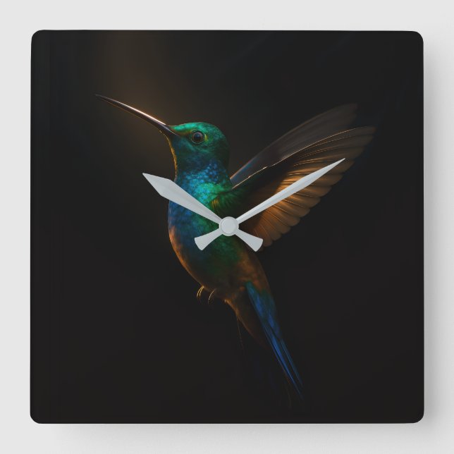 Black 4 Luxe Wall Clock with Flying Hummingbird (Front)