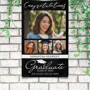 Black 4 Photo Collage Graduation Congratulations  Banner