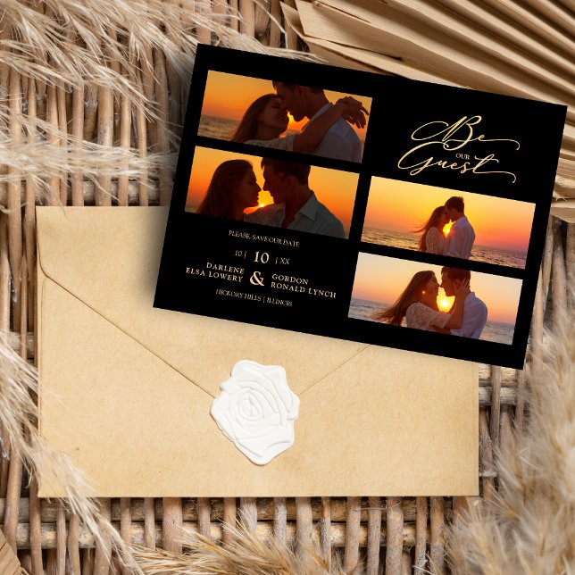 Black 4 Photos Collage Be our Guest Quote Wedding Save The Date (Creator Uploaded)