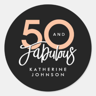 Black 50 and Fabulous Modern 50th Birthday Classic Round Sticker