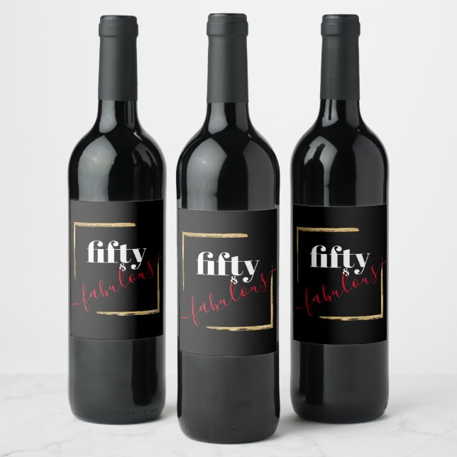Black 50 & Fabulous Modern  Wine Label (Bottles)