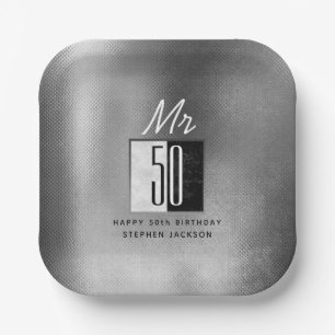 Black 50th Birthday  Paper Plate