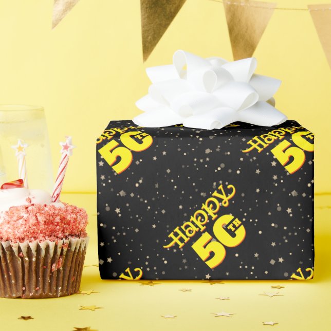 BLACK 50th birthday  Wrapping Paper (Birthday Party)