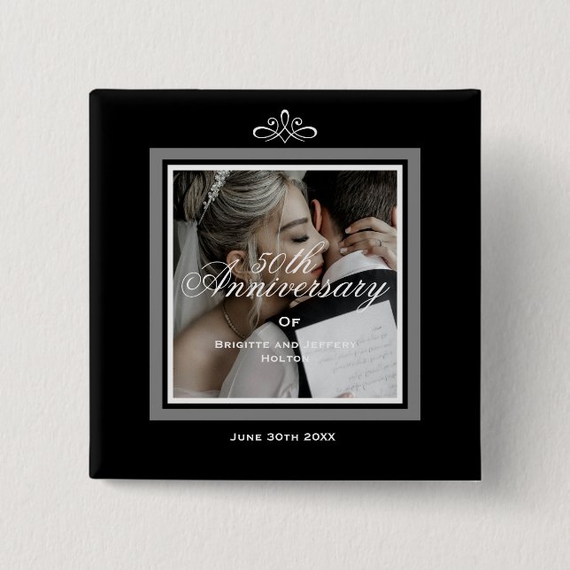 Black 50th wedding anniversary button (Front)