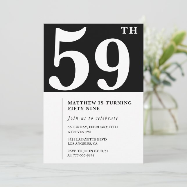 Black 59th birthday invitation Elegant Chic Simple (Standing Front)