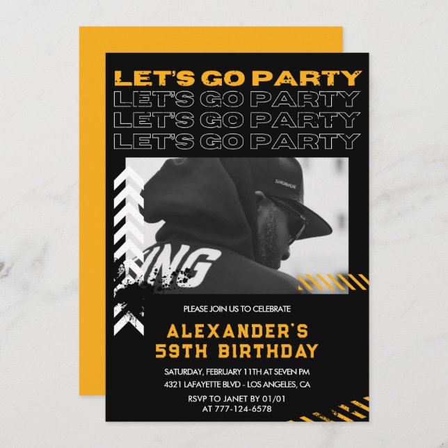 Black 59th birthday invitations Men Photo Spray (Front/Back)