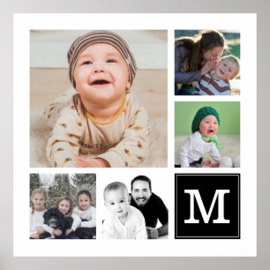 Black 5 Photo Collage Instagram Gallery Monogram Poster