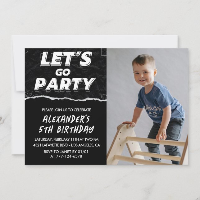 Black 5th birthday invitations Boy Photo  (Front)