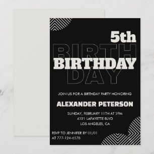 Black 5th birthday invitations Party Boy