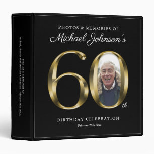 Black 60th Birthday Elegant Gold Text Custom Photo Binder