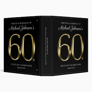 Black 60th Birthday Elegant Solid Gold Text Custom Binder