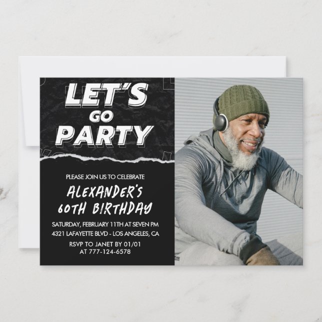 Black 60th birthday invitations Men Photo  (Front)