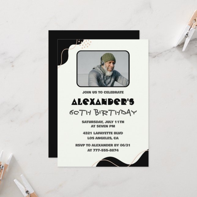 Black 60th birthday invitations Men Simple Photo (Front/Back In Situ)