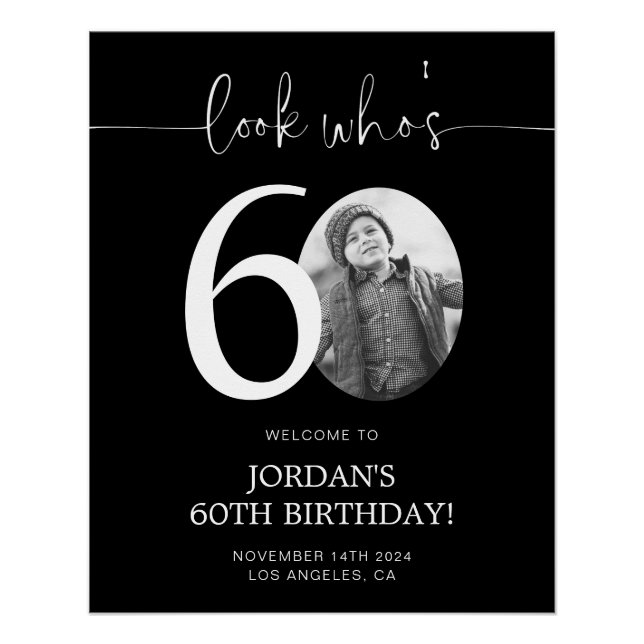 Black 60th Birthday Welcome Sign | Look Who's 60 (Front)