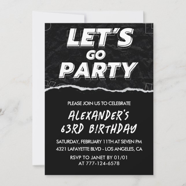 Black 63rd birthday invitations Men White (Front)