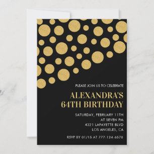 Black 64th birthday invitations Gold Confetti