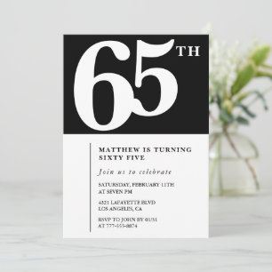 Black 65th birthday invitation Elegant Chic Simple