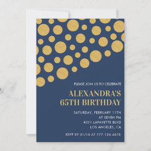 Black 65th birthday invitations Gold Navy 