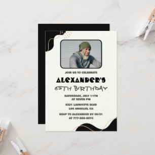 Black 65th birthday invitations Men Simple Photo