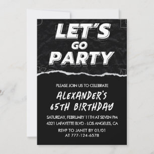 Black 65th birthday invitations Men White