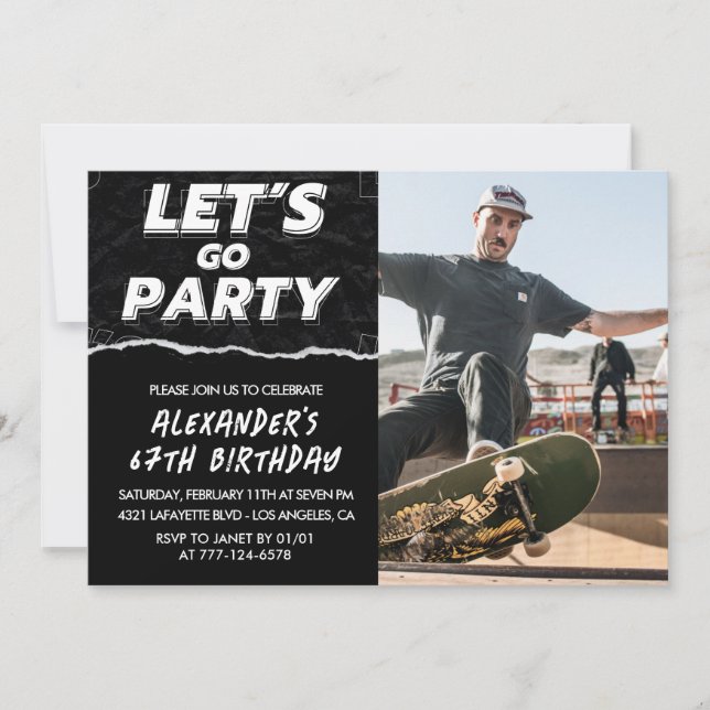 Black 67th birthday invitations Men Photo (Front)