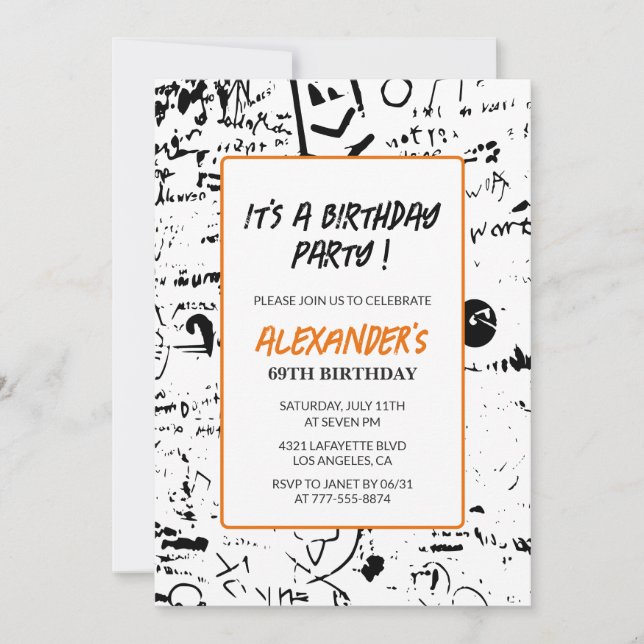 Black 69th birthday invitations Men Graffiti  (Front)