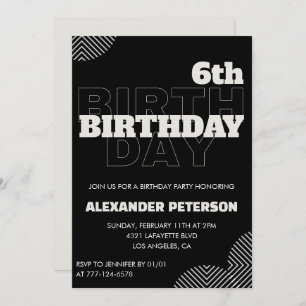 Black 6e anniversaire invitations Party Boy