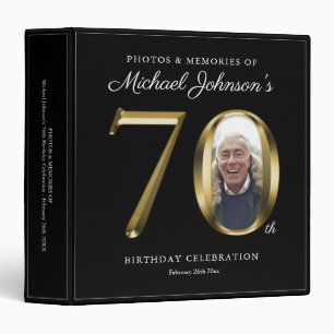 Black 70th Birthday Elegant Gold Text Custom Photo Binder