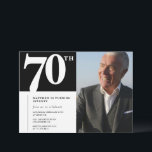 Black 70th birthday invitations Modern Chic Photo<br><div class="desc">Black 70th birthday invitations Modern Chic Photo calligraphy typography classic elegant man male</div>