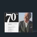 Black 70th birthday invitations Modern Chic Photo<br><div class="desc">Black 70th birthday invitations Modern Chic Photo calligraphy typography classic elegant man male</div>