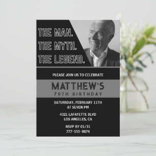 Black 70th birthday invitations The Man The Legend